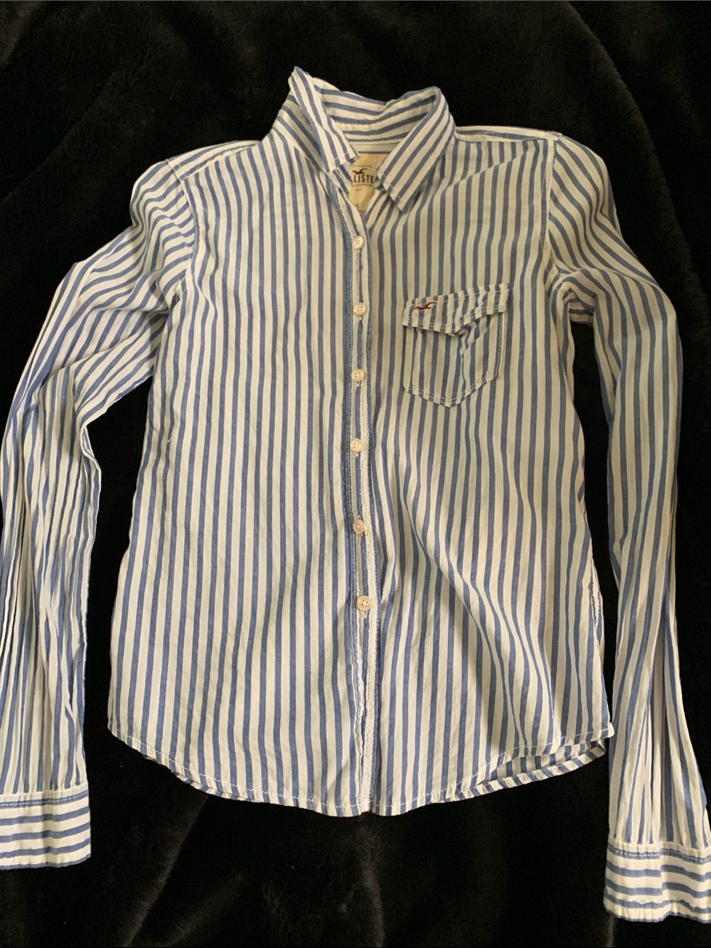 Vintage Hollister Y2K Tight Sheer Blue Striped Button Up